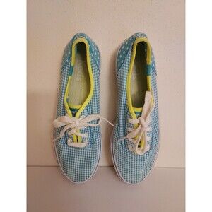 Keds Women's Sneakers Gingham Polka Dot Turquoise & Lime Green Trim  Size 7.5 US